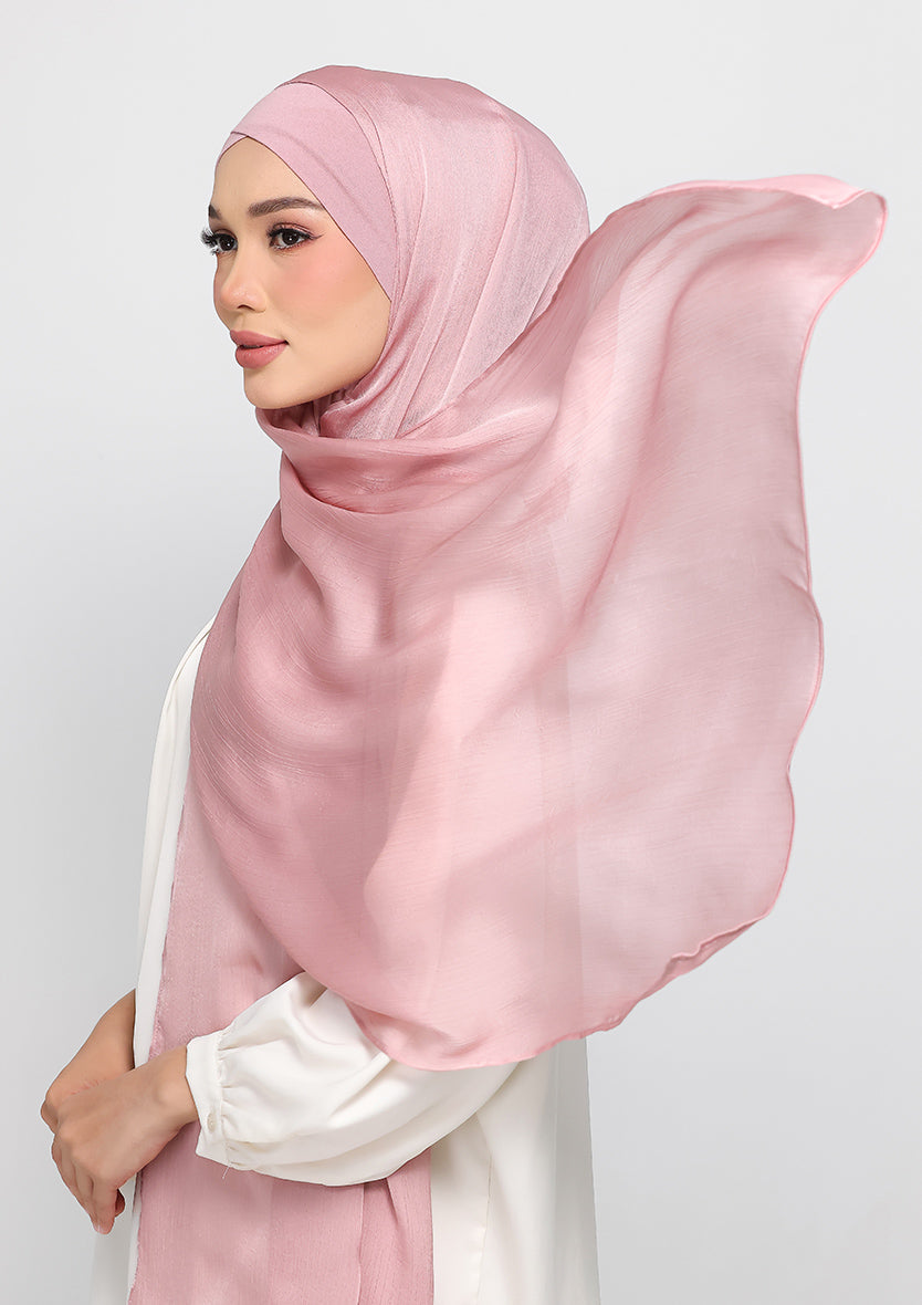 Blush Pink Satin Crinkled- Instant Hijab Set with Inner