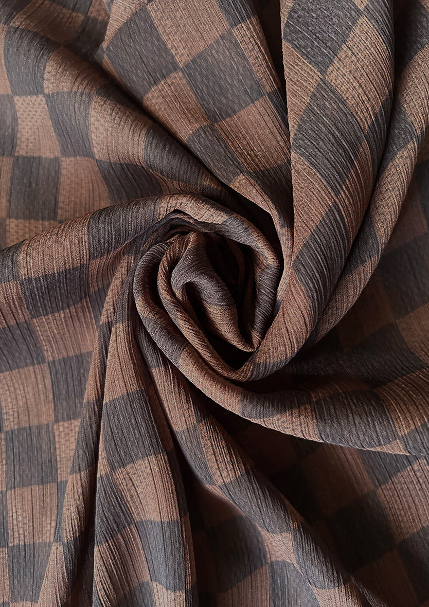 Checkered Brown - Instant Hijab With Inner