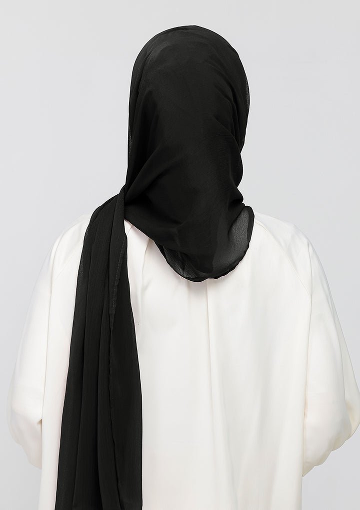 Jet Black - Crepe Chiffon - Instant Hijab With Inner