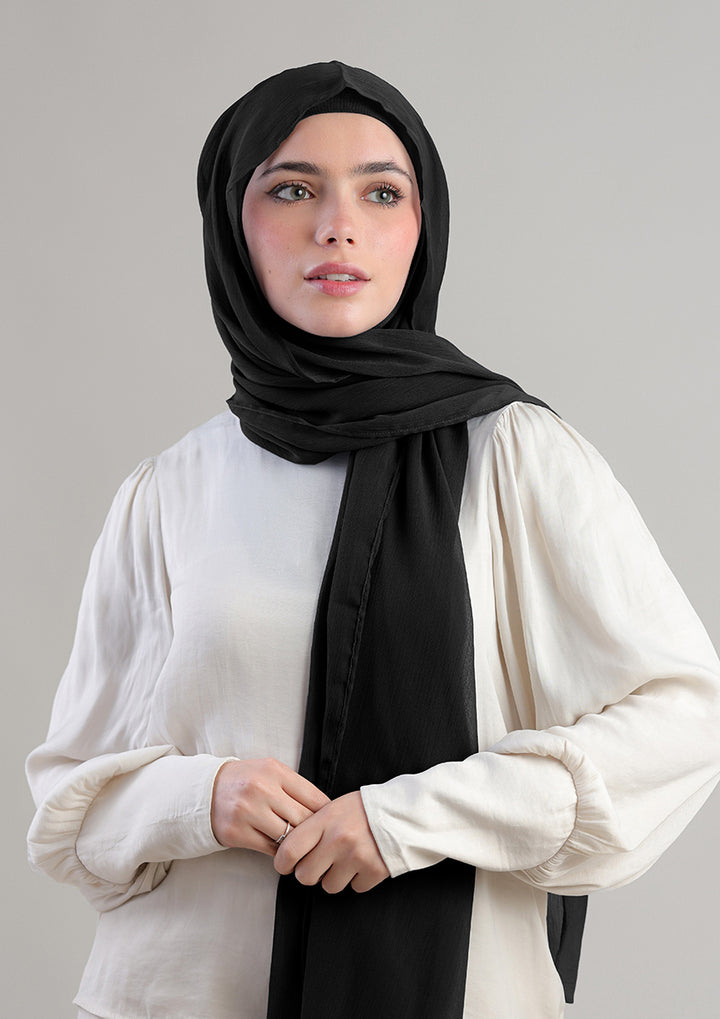 Jet Black - Crepe Chiffon - Instant Hijab With Inner