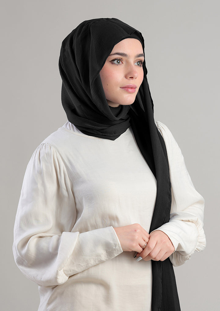 Jet Black - Crepe Chiffon - Instant Hijab With Inner