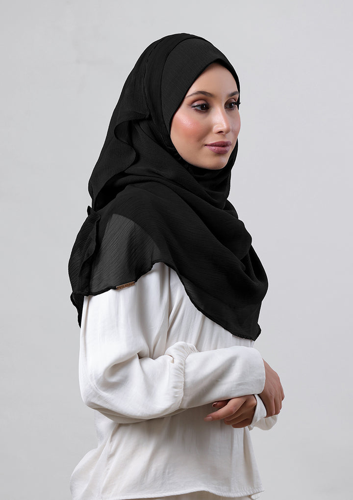 Jet Black - Crepe Chiffon - Instant Hijab With Inner