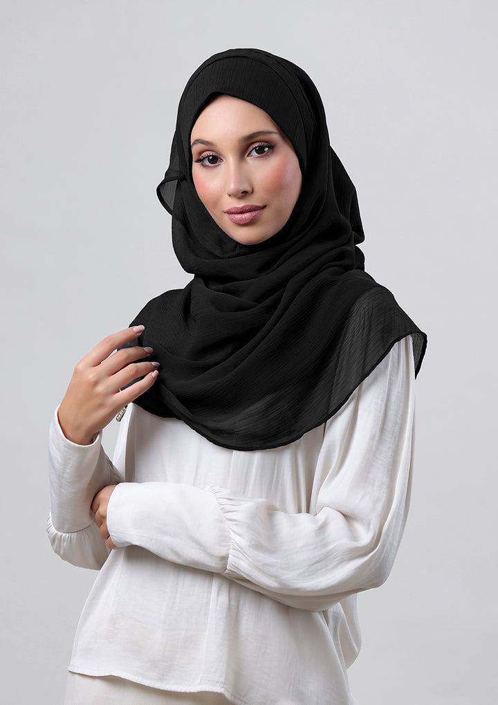 Jet Black - Crepe Chiffon - Instant Hijab With Inner