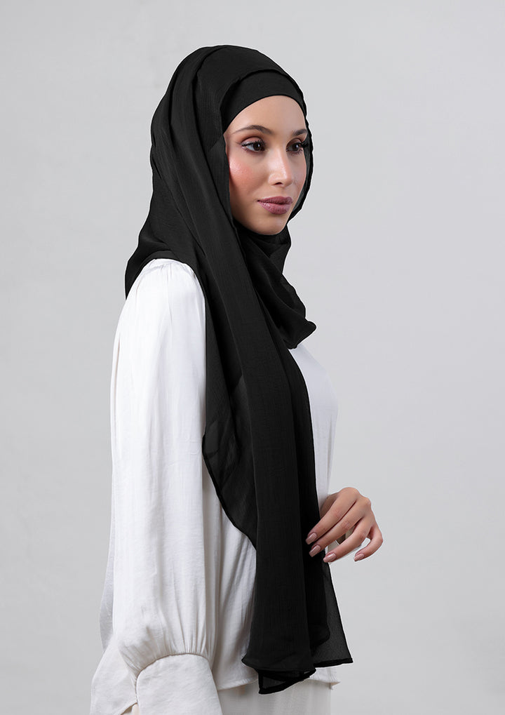 Jet Black - Crepe Chiffon - Instant Hijab With Inner