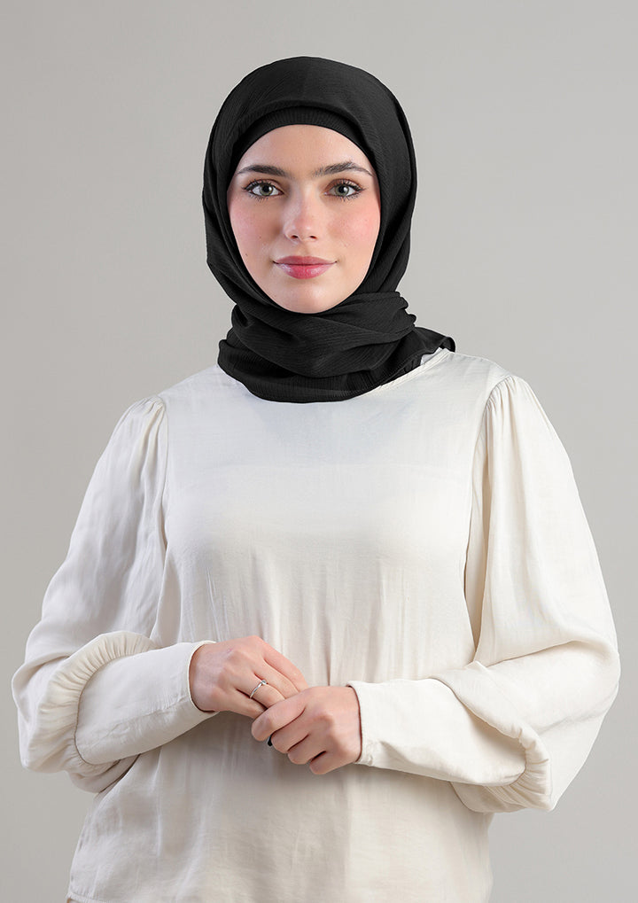 Jet Black - Crepe Chiffon - Instant Hijab With Inner