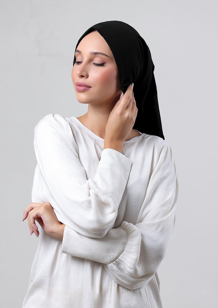 Jet Black - Crepe Chiffon - Instant Hijab With Inner