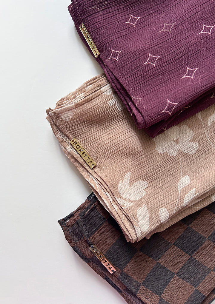 Checkered Brown - Instant Hijab With Inner