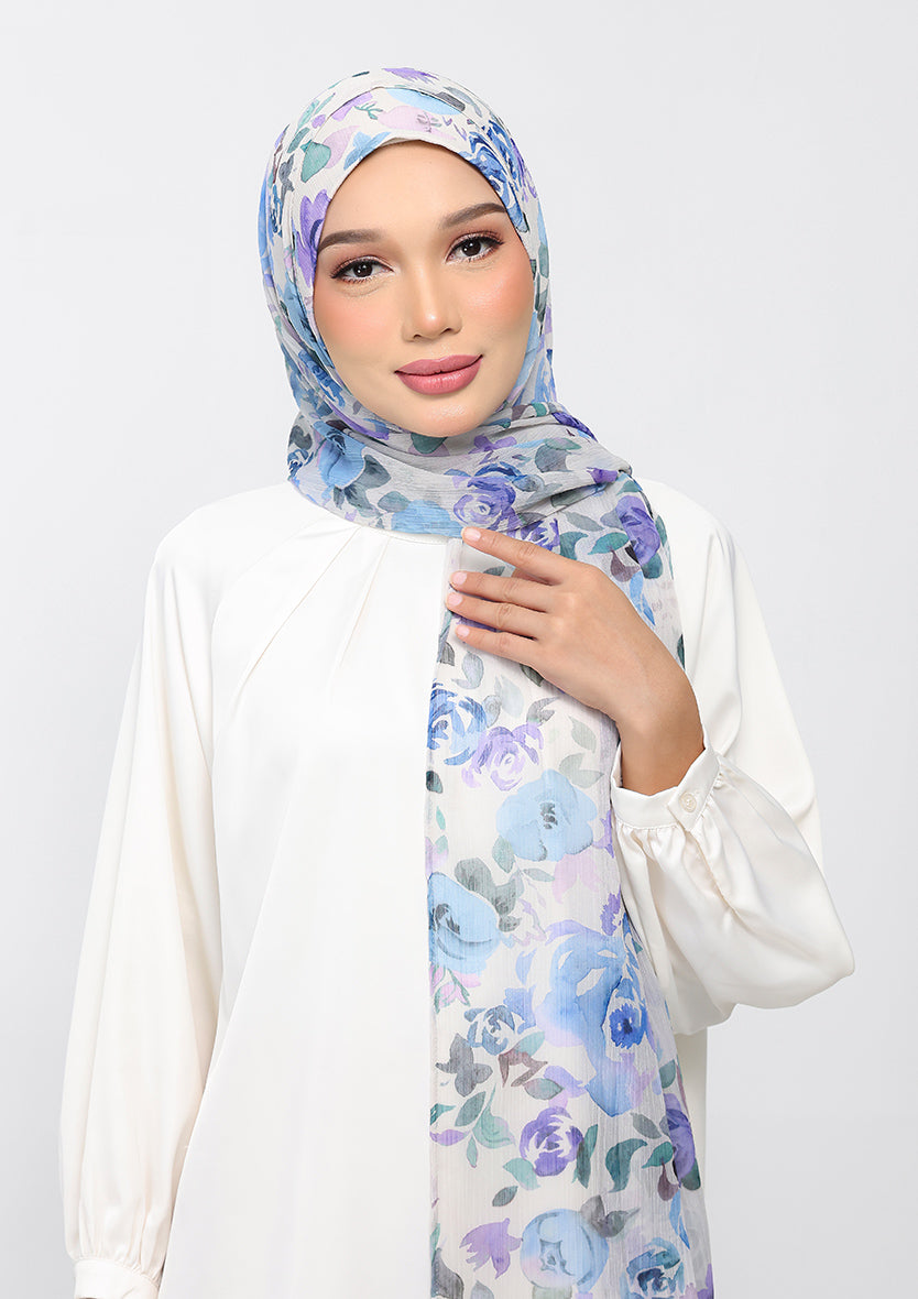 Fleurie Blue - Instant Hijab With Inner