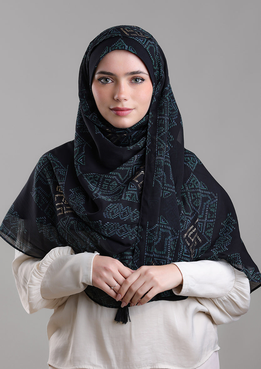 Bibi Khanym Black printed Chiffon Instant Bokitta Hijab – BOKITTA