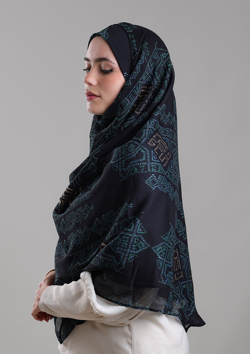 Bibi Khanym Black Luxe Foil - Instant Hijab with Inner