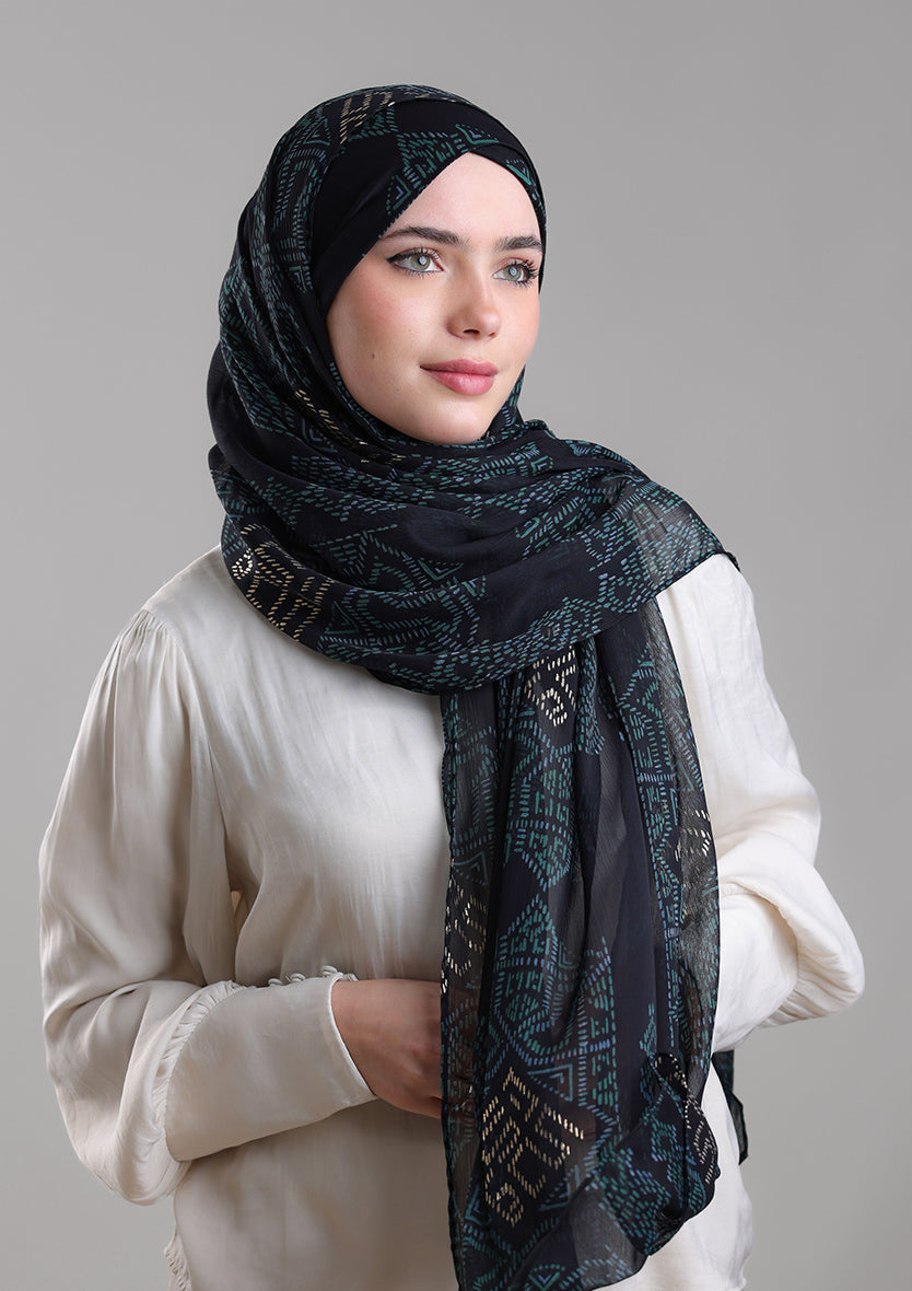 Bibi Khanym Black Luxe Foil - Instant Hijab with Inner