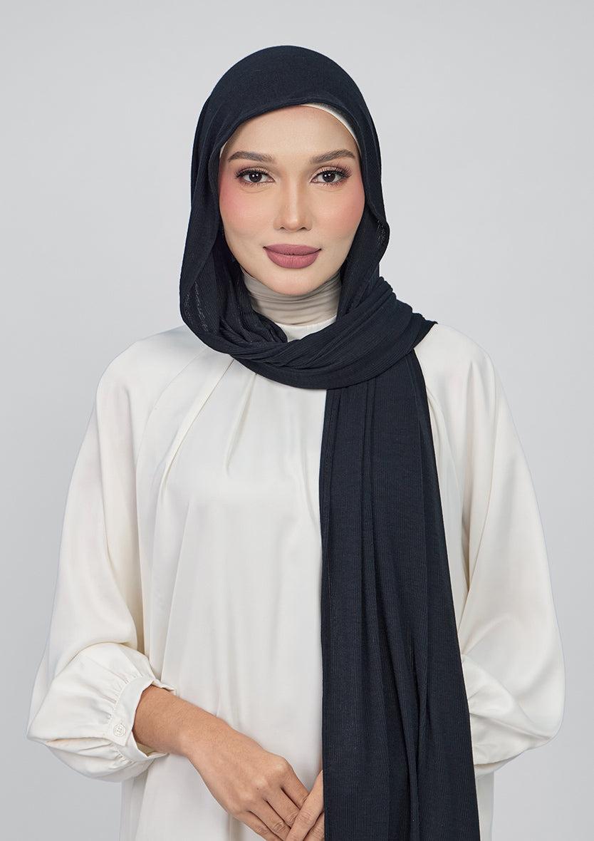 Jet Black - Ribbed Lenzing MicroModal Jersey Shawl