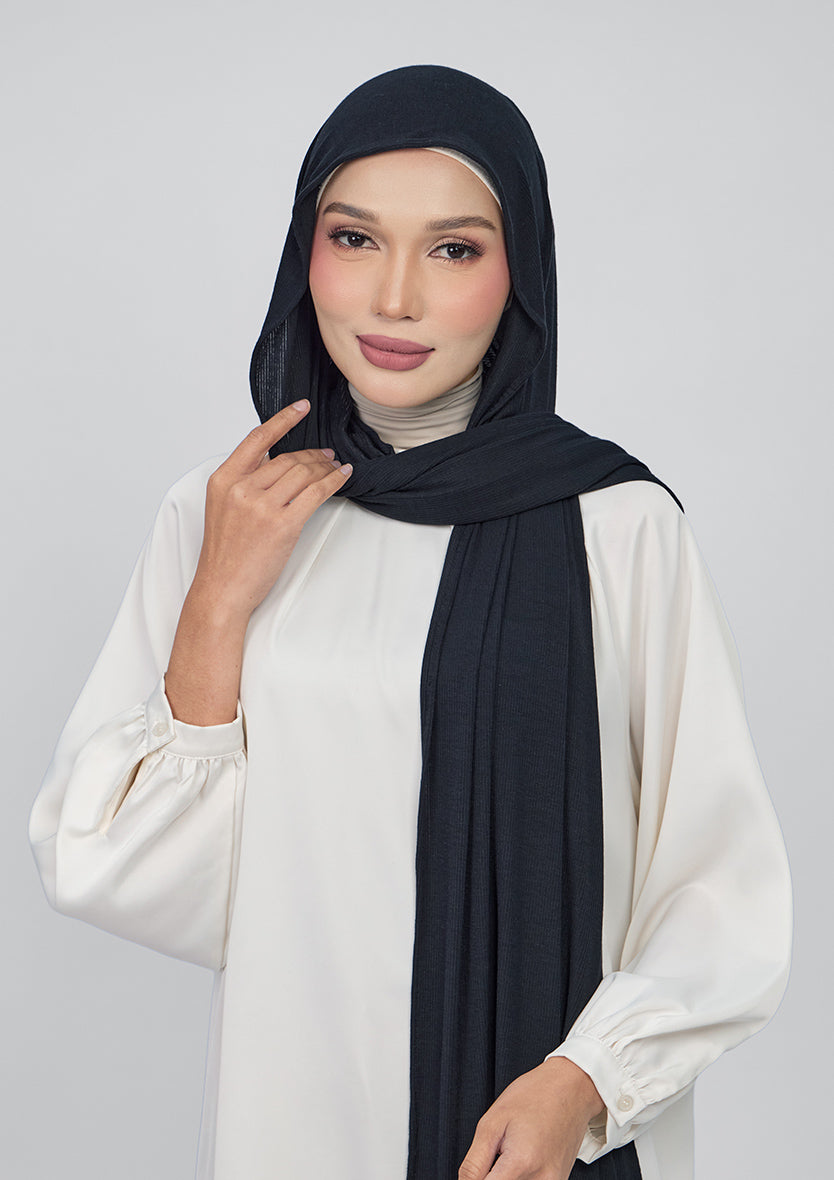 Jet Black - Ribbed Lenzing MicroModal Jersey Shawl