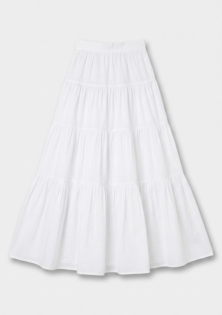 Capri Ruffle Maxi Skirt - White Linen Combo