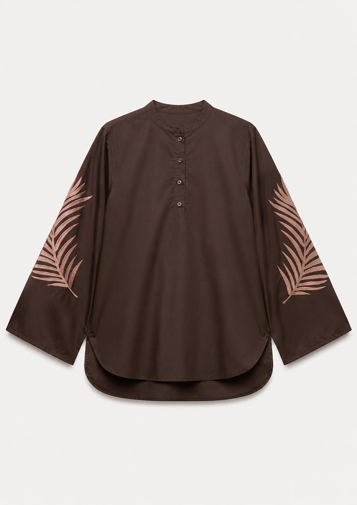 Chocolate Palm Leaf Embroidery Top