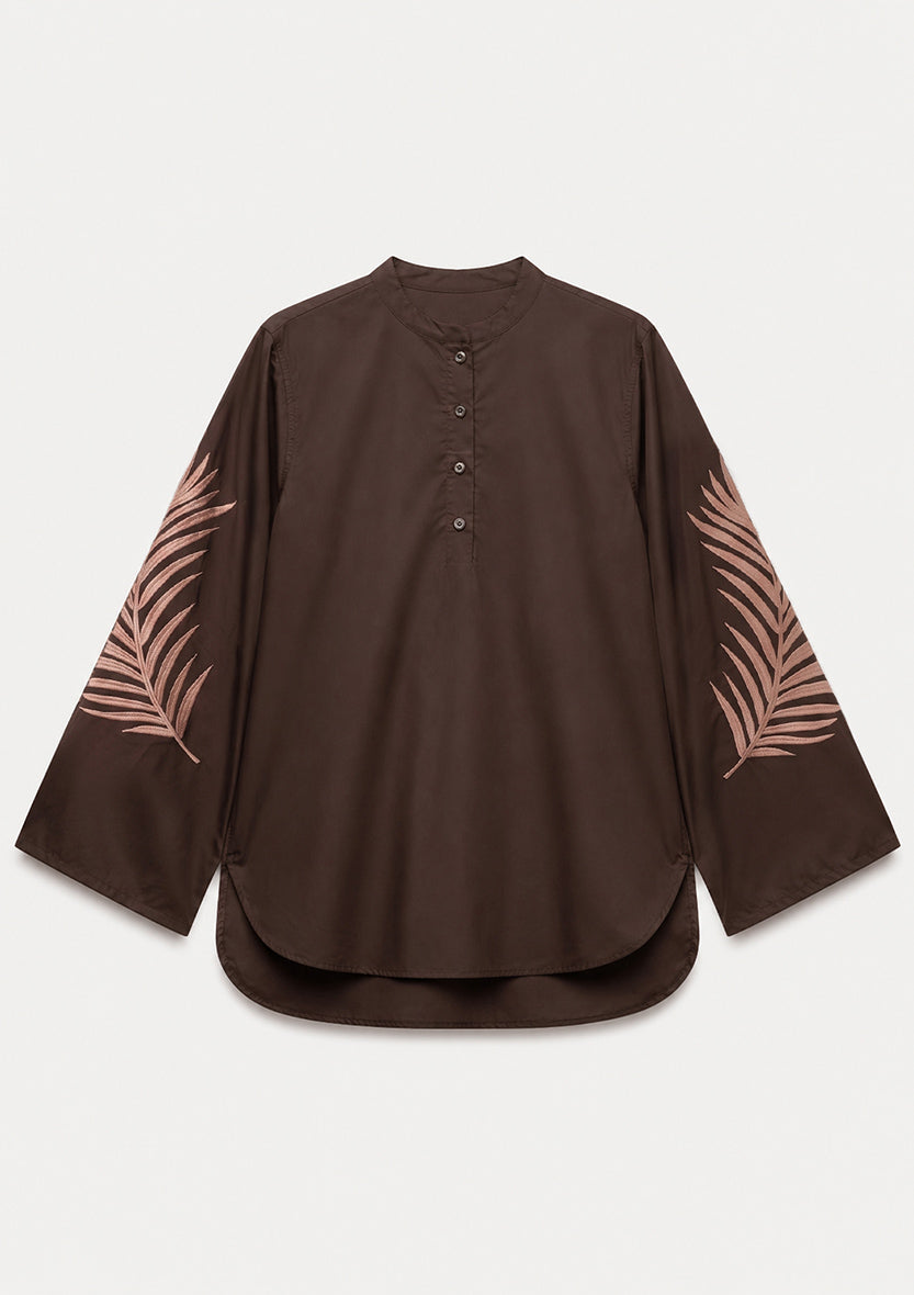 Chocolate Palm Leaf Embroidery Top