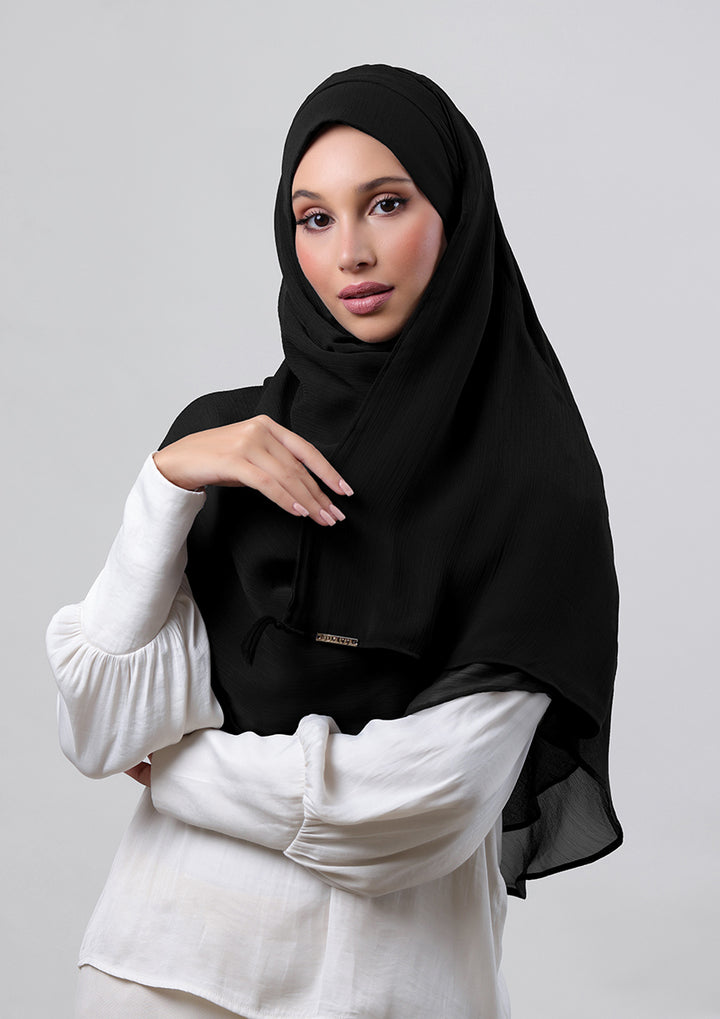Jet Black - Crepe Chiffon - Instant Hijab With Inner