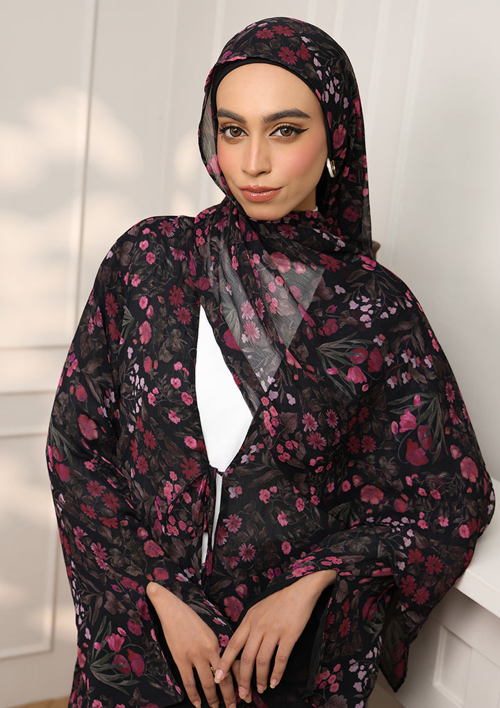 Tie Front Abaya &amp; Shawl Set - Dark Petunia