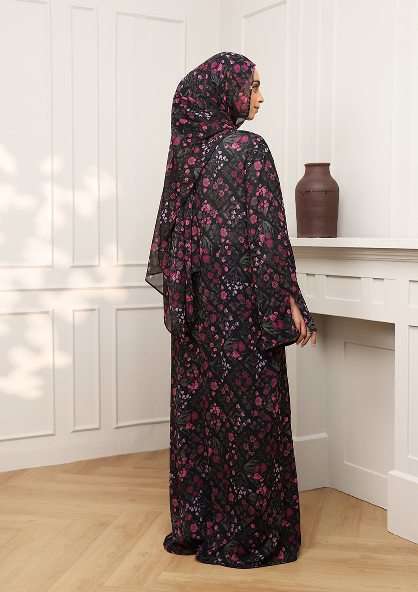 Tie Front Abaya &amp; Shawl Set - Dark Petunia