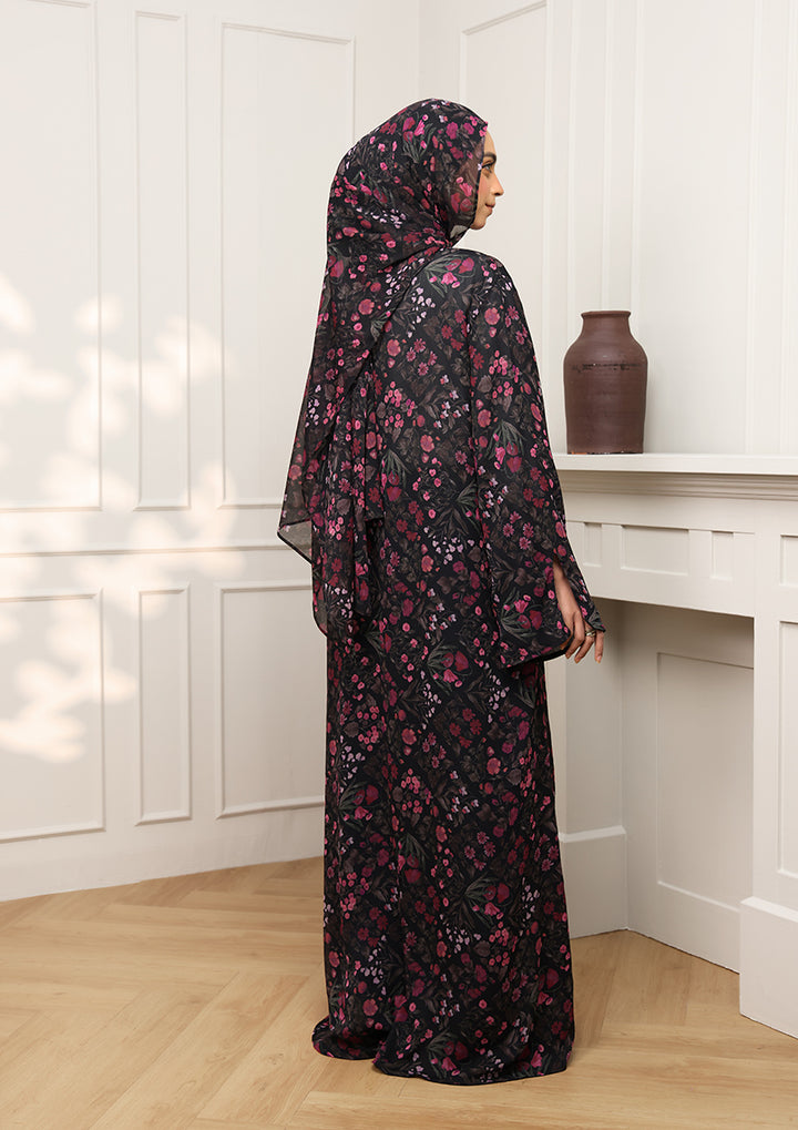 Tie Front Abaya &amp; Shawl Set - Dark Petunia