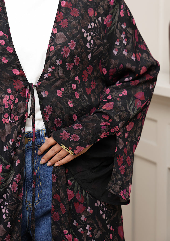 Tie Front Abaya &amp; Shawl Set - Dark Petunia