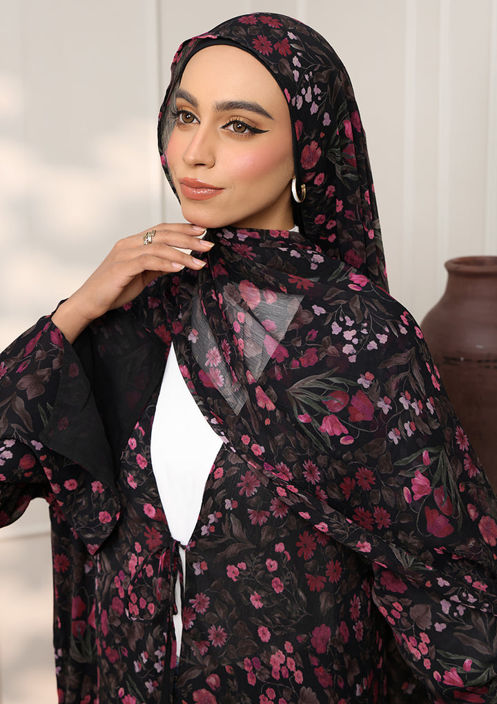 Tie Front Abaya &amp; Shawl Set - Dark Petunia