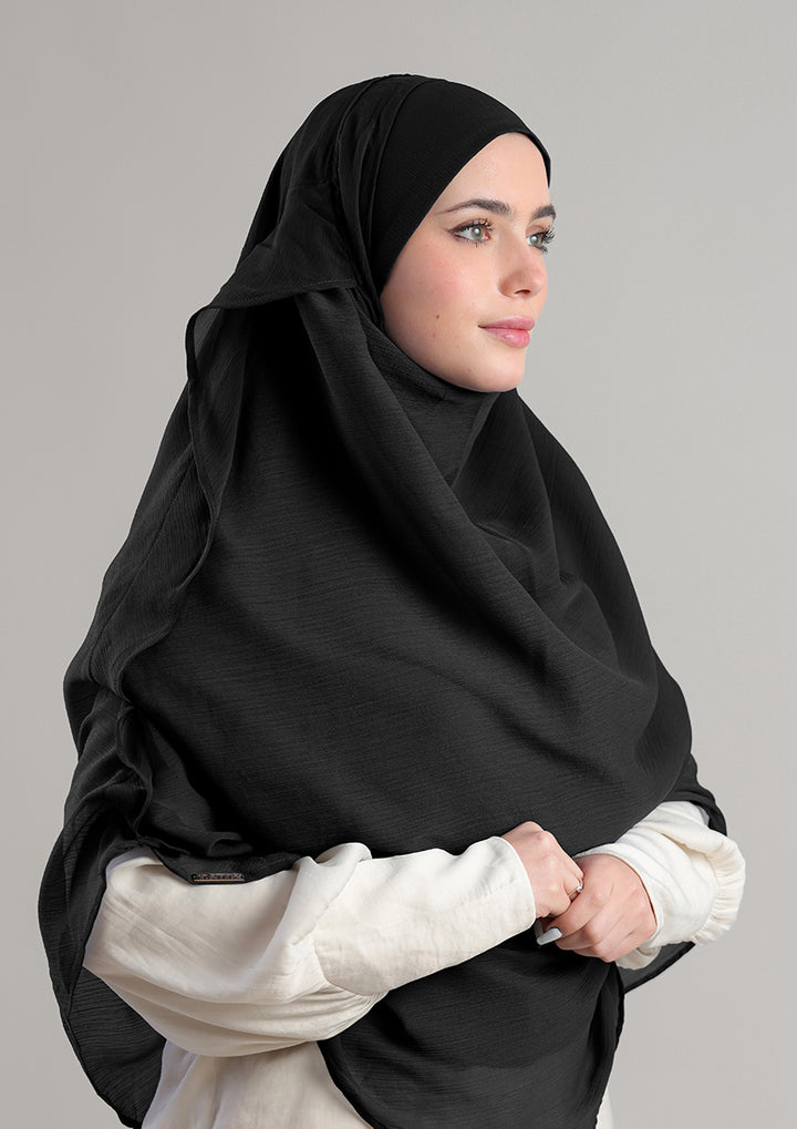 Jet Black - Crepe Chiffon - Instant Hijab With Inner