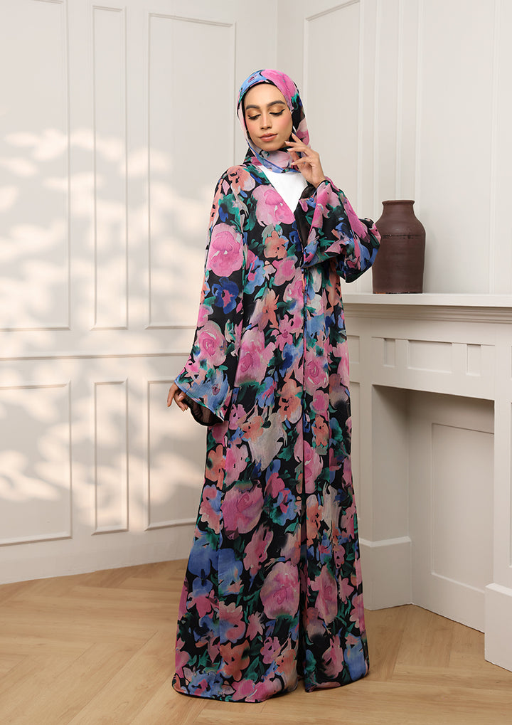 Tie Front Abaya &amp; Shawl Set - Eden Garden