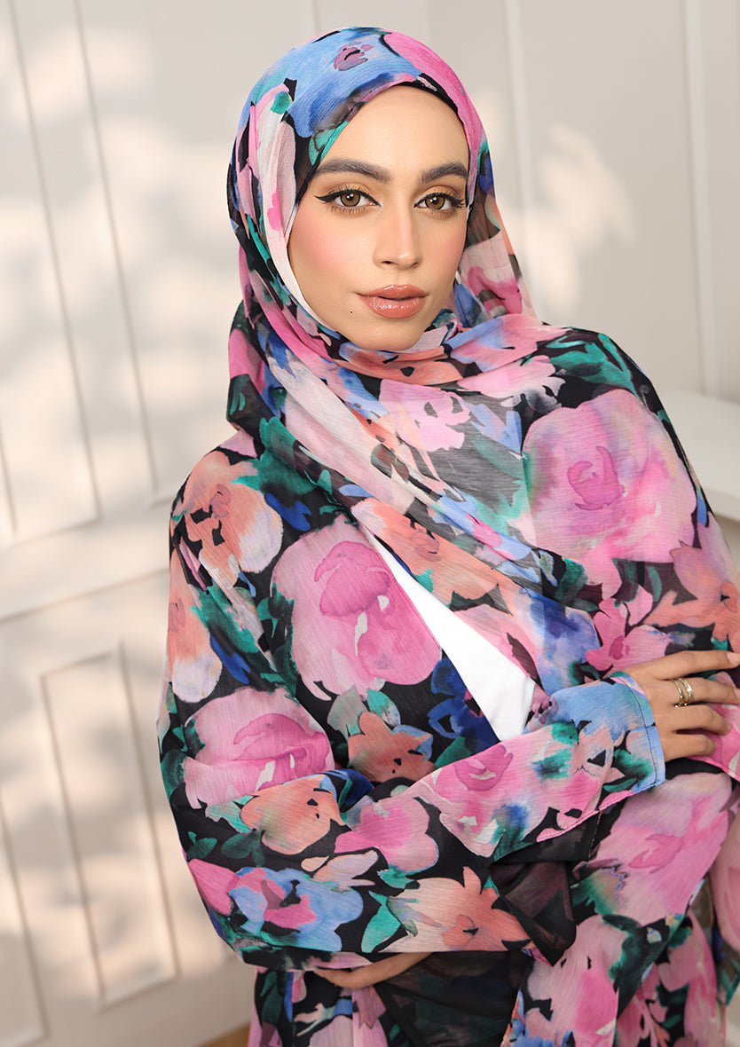 Tie Front Abaya &amp; Shawl Set - Eden Garden