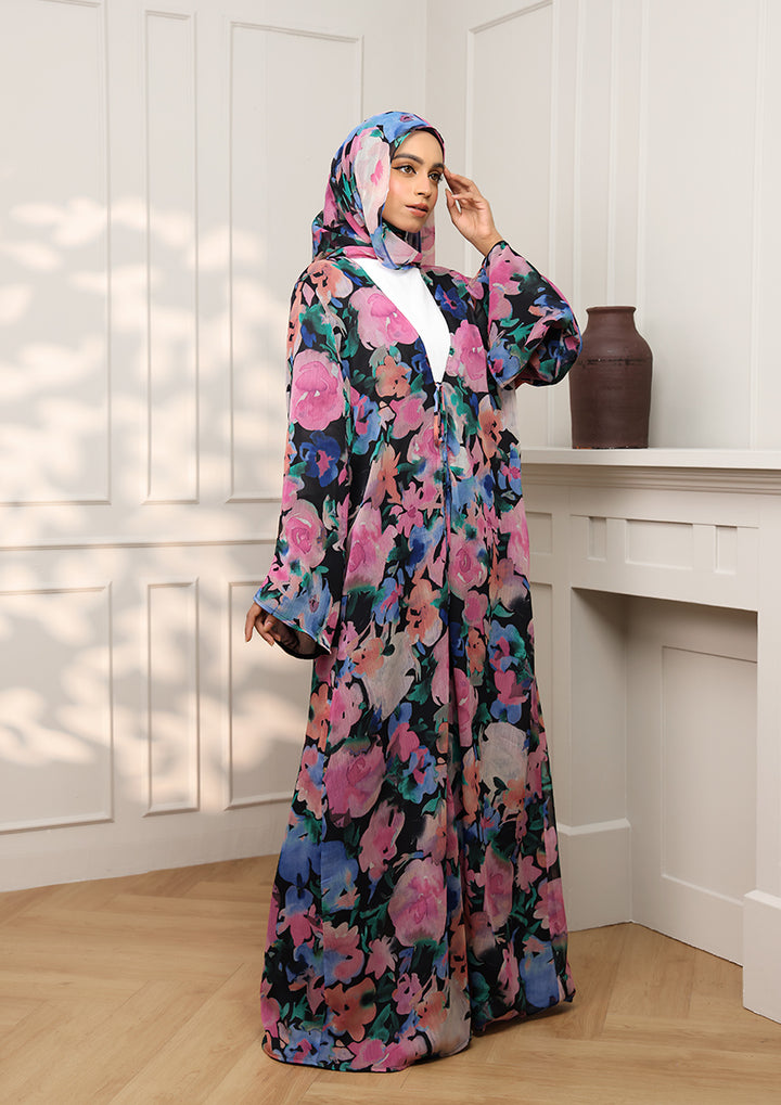 Tie Front Abaya &amp; Shawl Set - Eden Garden