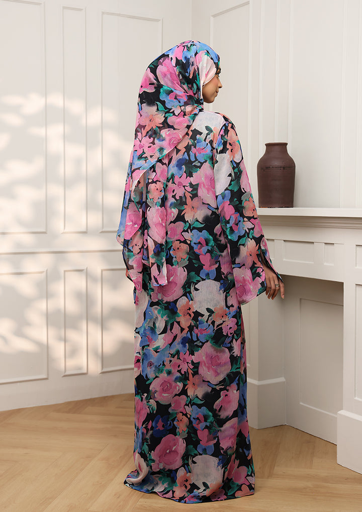 Tie Front Abaya &amp; Shawl Set - Eden Garden