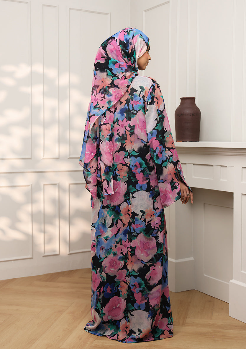 Tie Front Abaya &amp; Shawl Set - Eden Garden