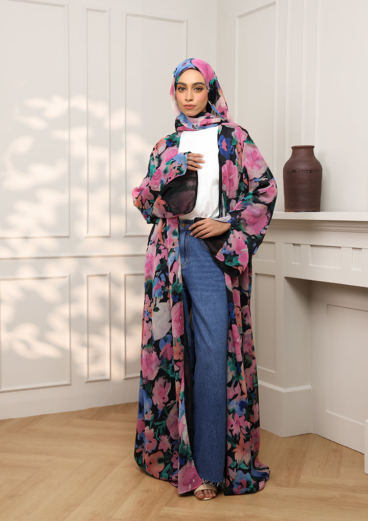 Tie Front Abaya &amp; Shawl Set - Eden Garden