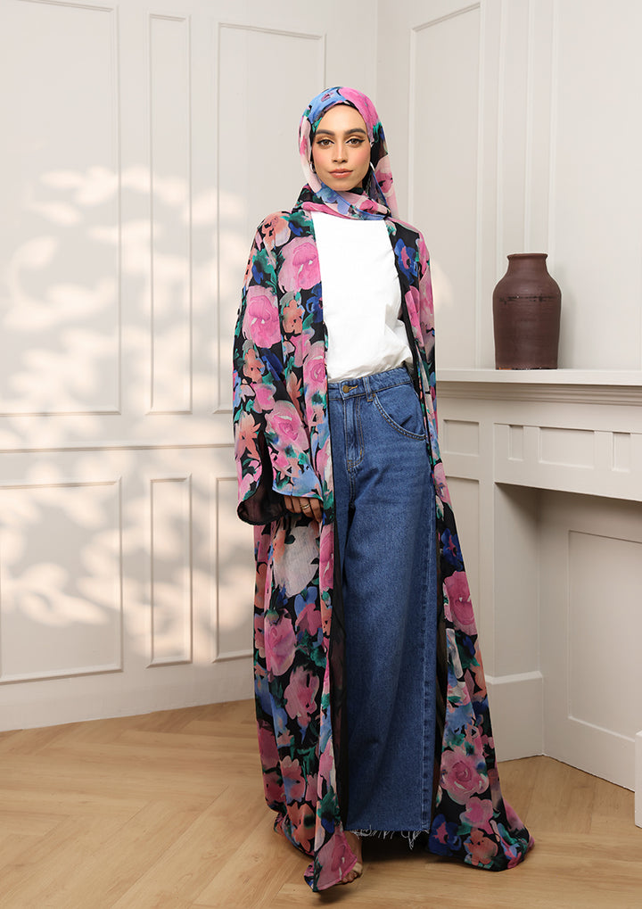 Tie Front Abaya &amp; Shawl Set - Eden Garden
