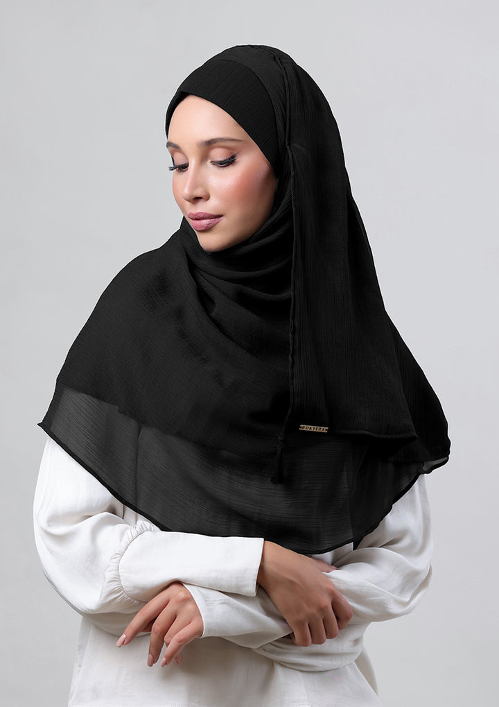 Jet Black - Crepe Chiffon - Instant Hijab With Inner