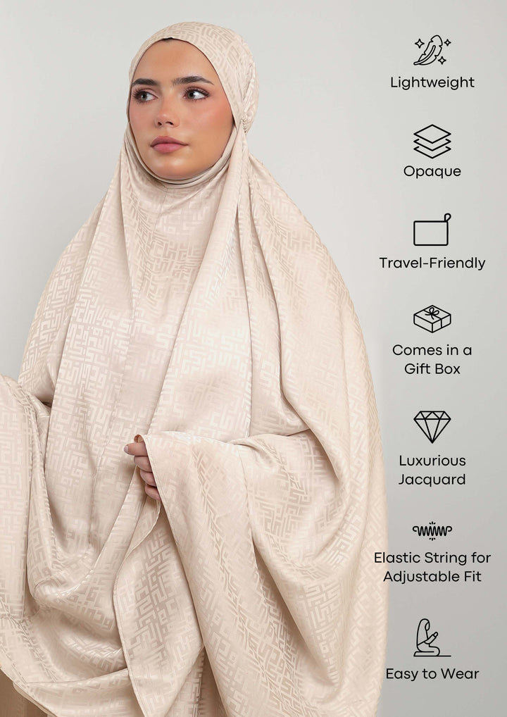 Monogram Beige - Women Prayer Set - Plain Jacquard Satin