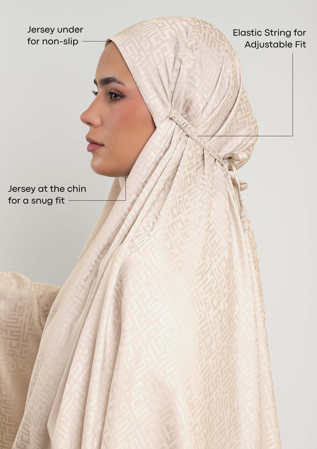 Monogram Beige - Women Prayer Set - Plain Jacquard Satin
