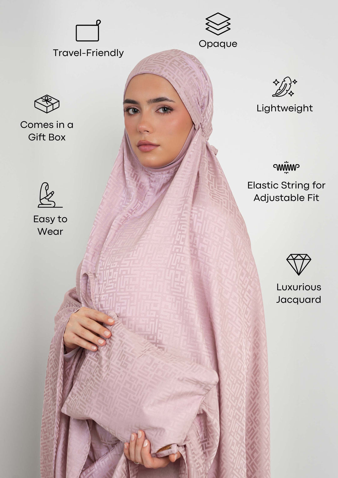 Monogram Lilac - Women Prayer Set - Plain Jacquard Satin