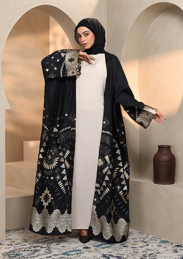 Premium Brocade Abaya - Gold Black