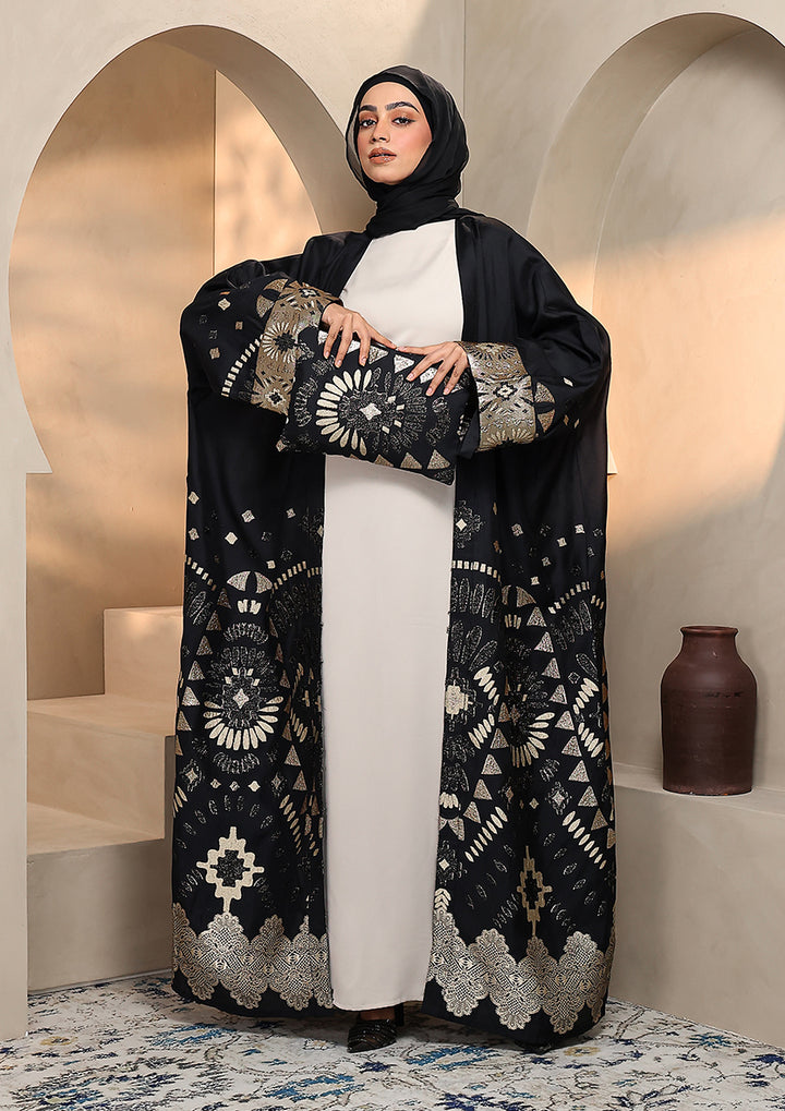Premium Brocade Abaya - Gold Black