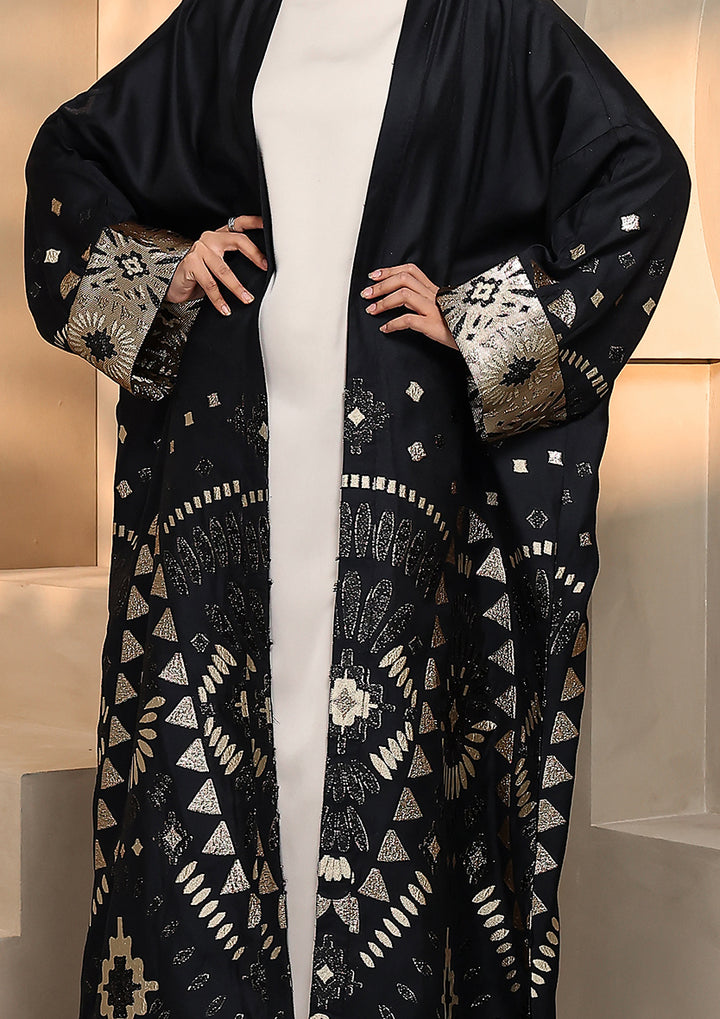 Premium Brocade Abaya - Gold Black