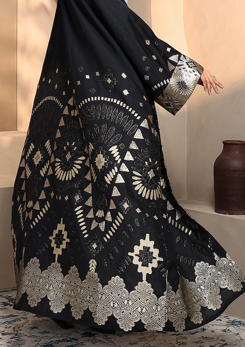 Premium Brocade Abaya - Gold Black