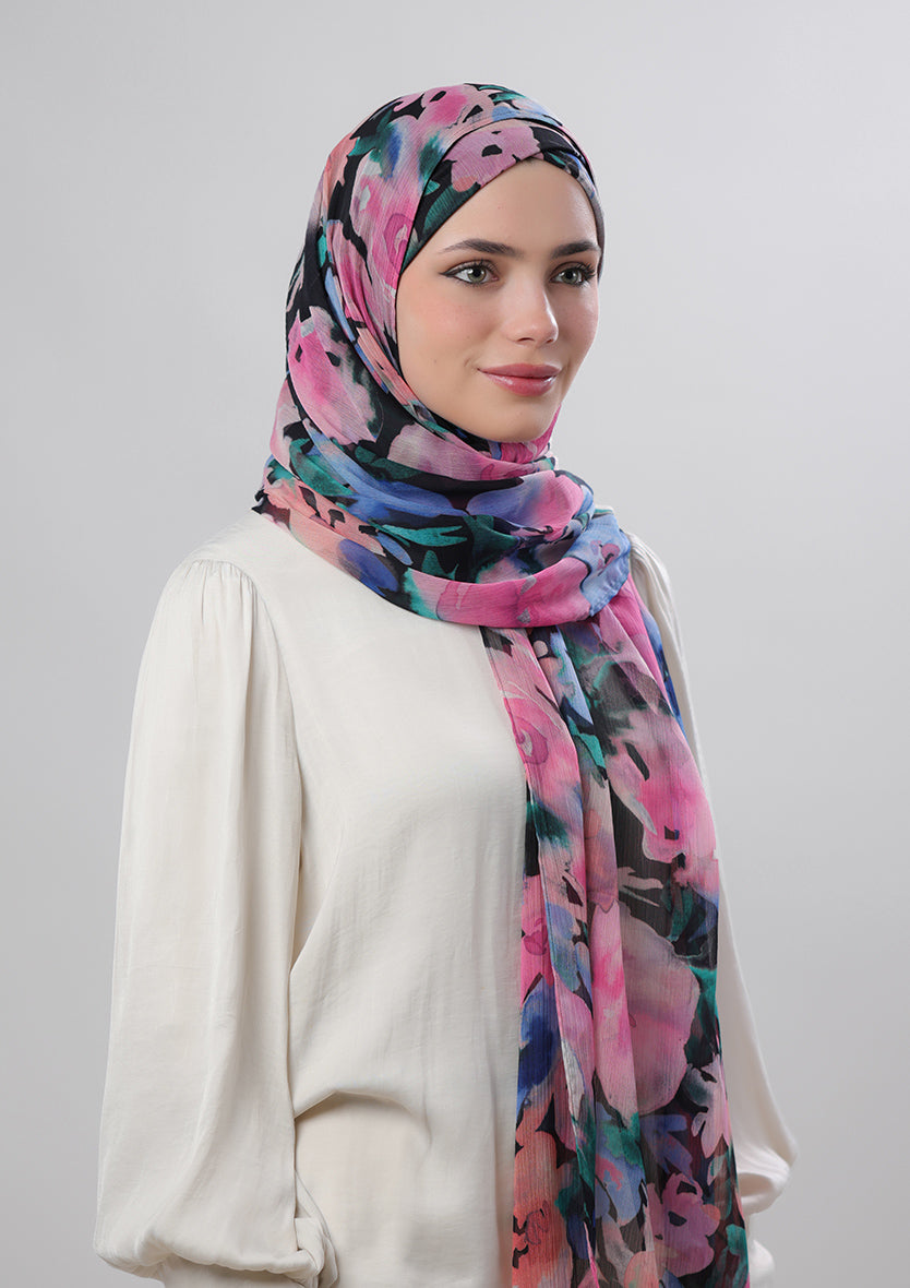 Eden garden pink printed Chiffon Instant Bokitta hijab – BOKITTA