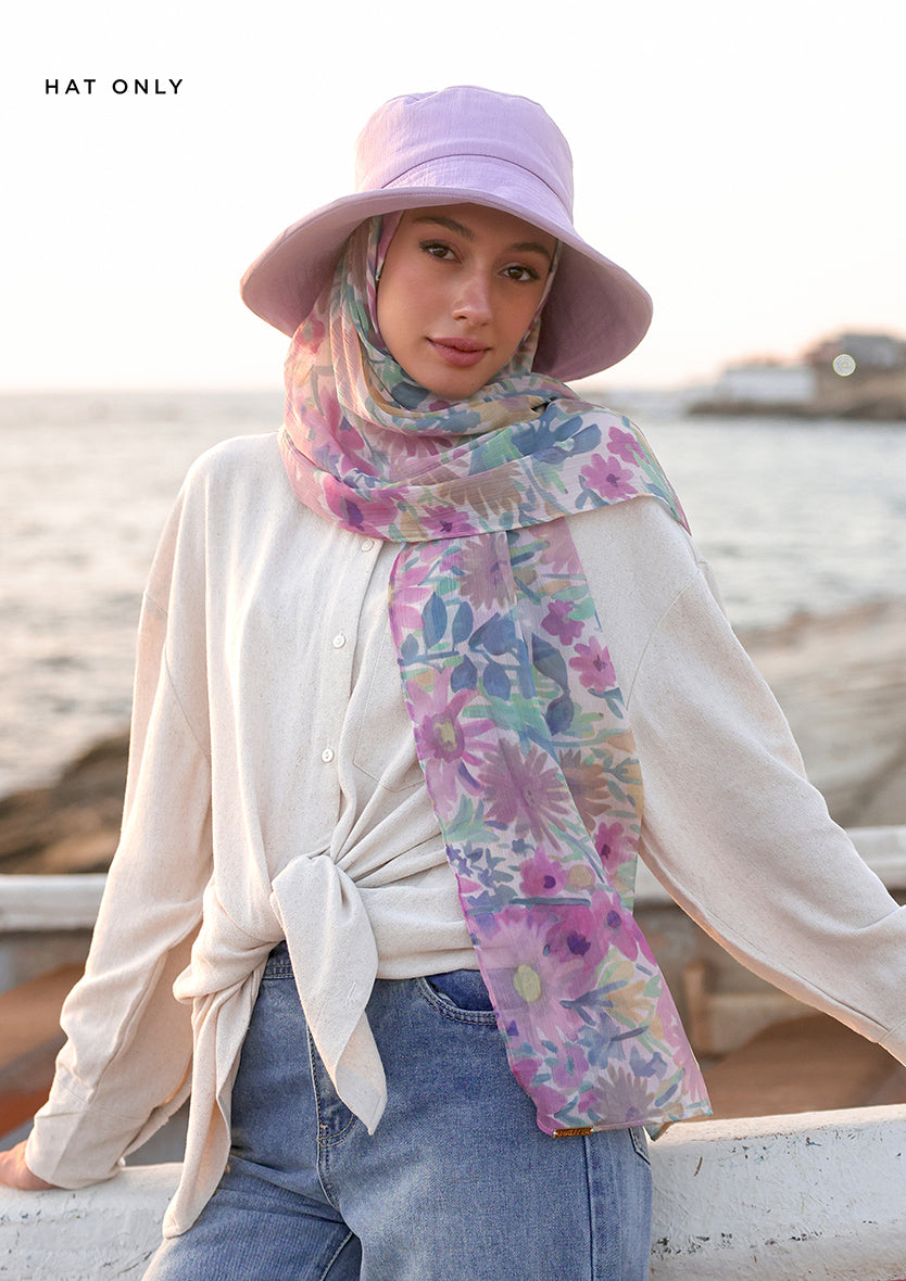 Lilac - Bucket Hat - Plain Crinkled Chiffon