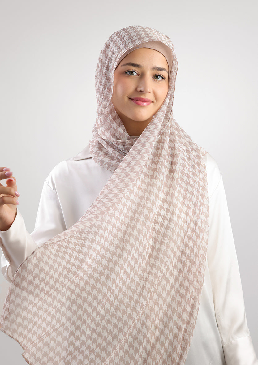 Houndstooth Beige  - Instant Hijab with Inner