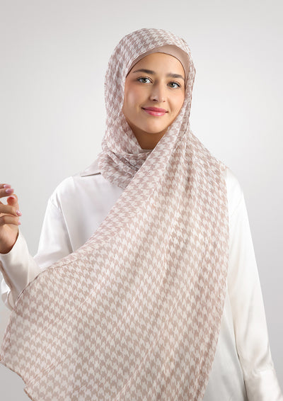 Houndstooth Beige  - Instant Hijab with Inner