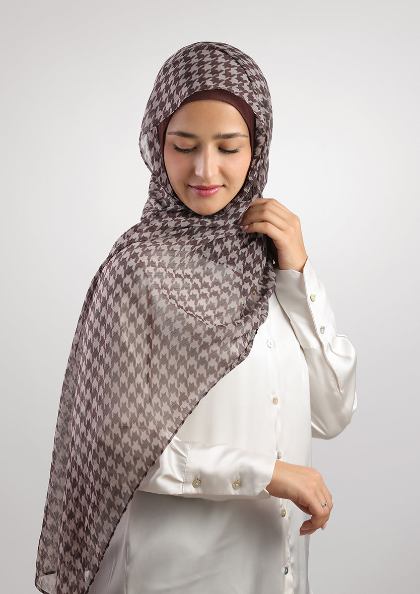 Houndstooth Brown  - Instant Hijab with Inner