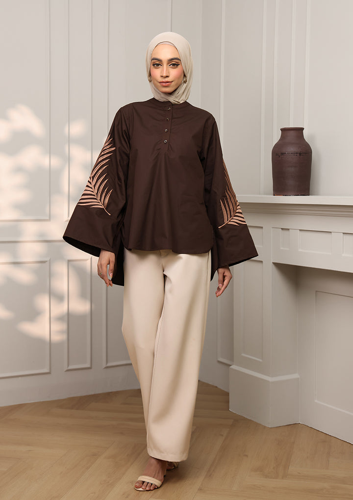 Customized Chocolate Palm Leaf Embroidery Top