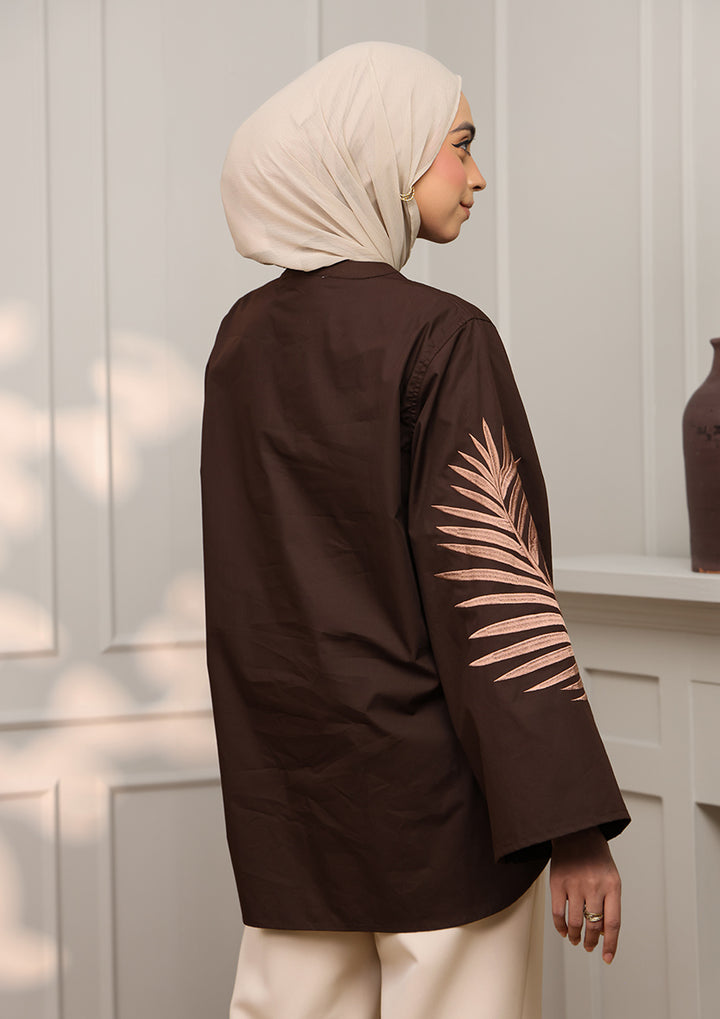 Customized Chocolate Palm Leaf Embroidery Top
