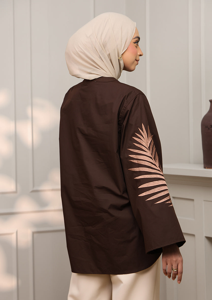 Customized Chocolate Palm Leaf Embroidery Top